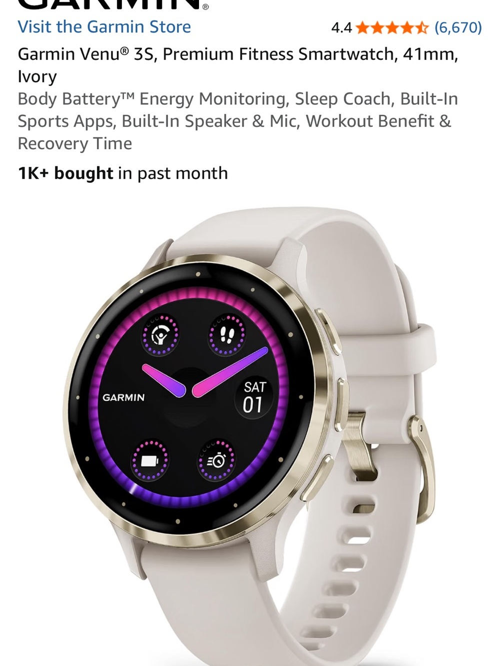 Garmin Venu 3s SmartWatch in Ivory, 41 mm